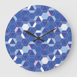 Hexagons, triangles: geometric abstract pattern. large clock