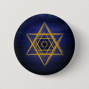 Hexagram gold & blue sacred geometric symbol 6 cm round badge