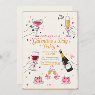 Hey Babe Galentines Party Wine Cake Invitation