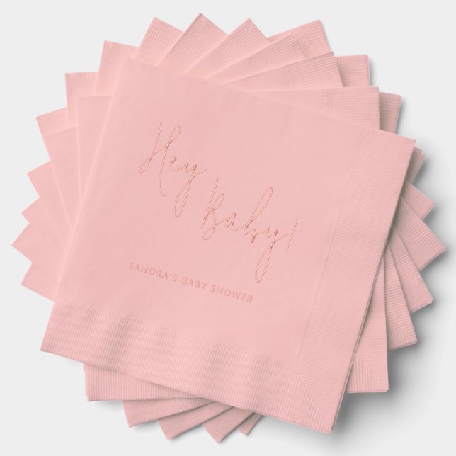 Hey Baby Personalised Name Modern Script Foil Napkins (Insitu (Stacked))