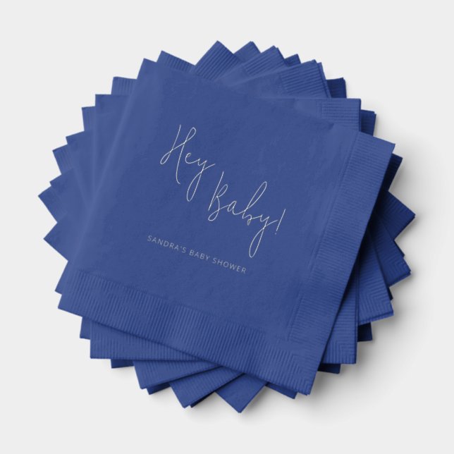 Hey Baby Personalised Name Modern Script Foil Napkins (Insitu (Stacked))