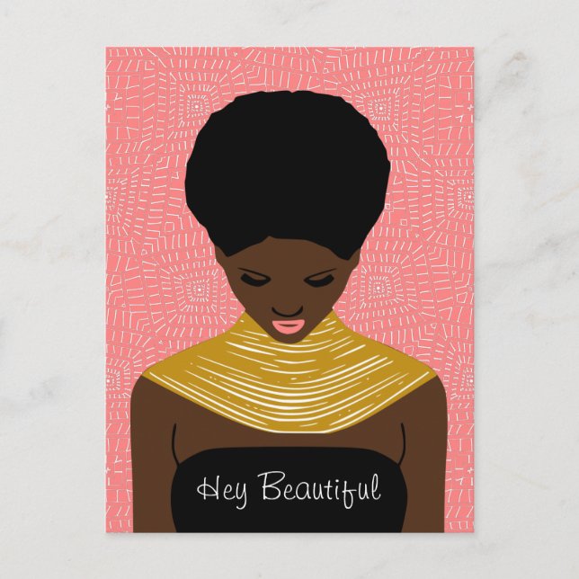 Hey Beautiful Black Woman with a Tribal Necklace Postcard (Front)