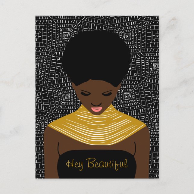 Hey Beautiful Black Woman with a Tribal Necklace Postcard (Front)