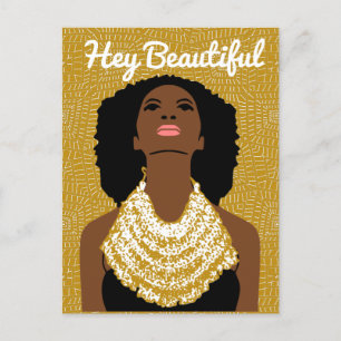 Hey Beautiful Black Woman with a Tribal Necklace Postcard