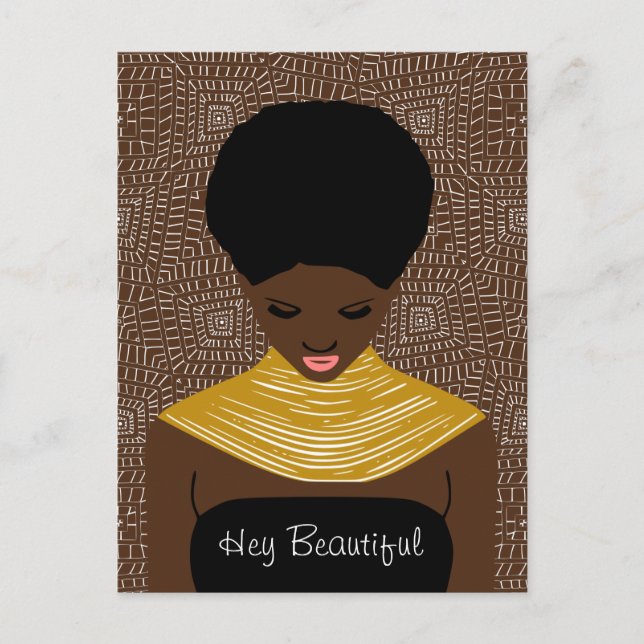 Hey Beautiful Black Woman with a Tribal Necklace Postcard (Front)