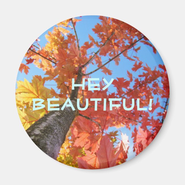 Hey Beautiful! magnet Colourful Fall Tree Leaves (Front)