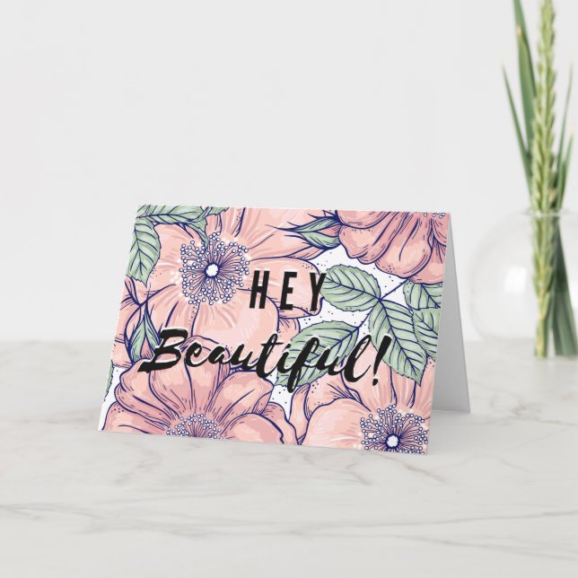 Hey Beautiful! | Pretty Floral Pink Purple Thank You Card (Front)