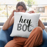 Hey Boo Black and White Funny Halloween Ghost Cushion<br><div class="desc">Modern and cute "Hey Boo" Halloween home decor pillow design features text in black,  grey and white lettering with a little ghost accent.</div>