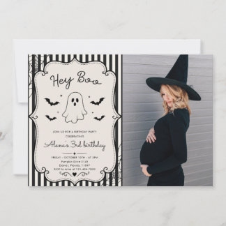 Hey Boo Black Gingham Ghost Halloween Baby Shower Invitation