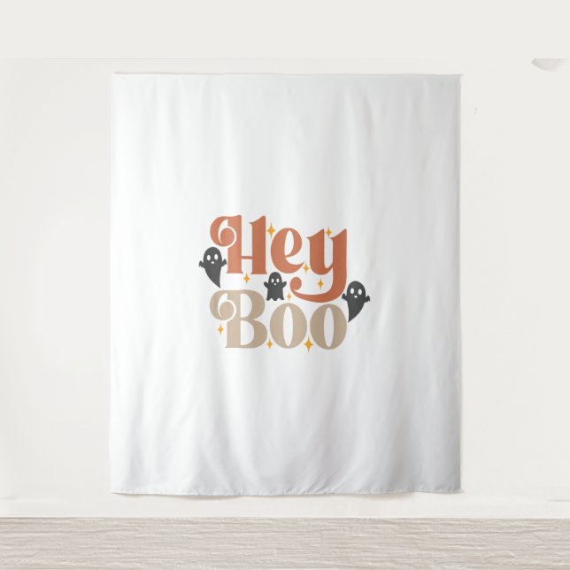 Hey Boo Boho Halloween Hey Boo Ghost Tapestry (Front)