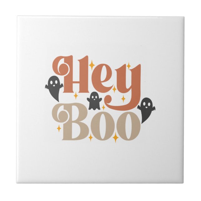Hey Boo Boho Halloween Hey Boo Ghost Tile (Front)
