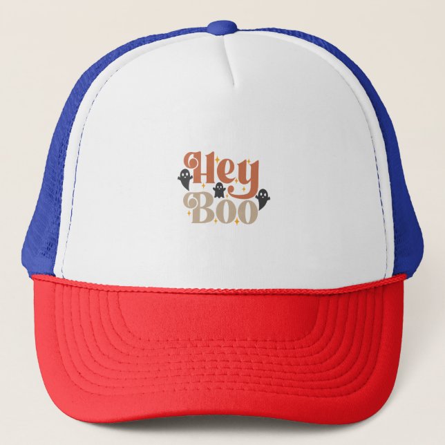 Hey Boo Boho Halloween Hey Boo Ghost Trucker Hat (Front)