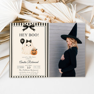Hey Boo Cute Ghost Halloween Baby Shower Photo Invitation