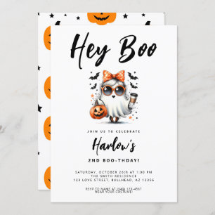 Hey Boo Cute Ghost Halloween Birthday  Invitation