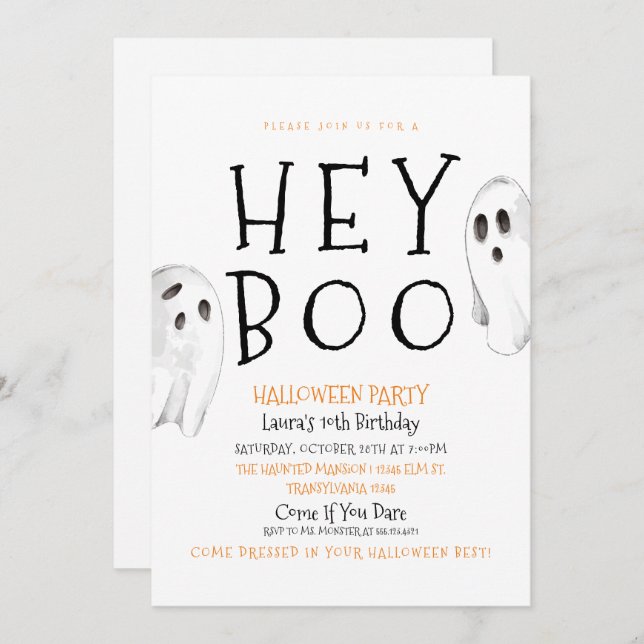 Hey Boo, Cute Ghost Halloween Invitation (Front/Back)