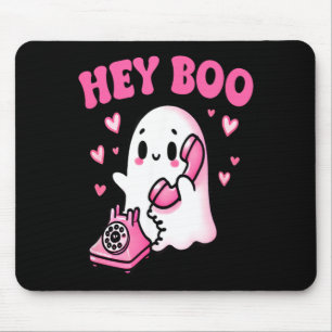 Hey Boo cute ghost on phone funny Halloween Mouse Pad