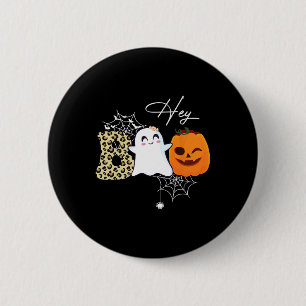 Hey Boo Cute Ghost Pumpkin Face Halloween 6 Cm Round Badge