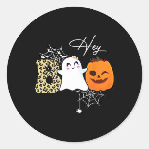 Hey Boo Cute Ghost Pumpkin Face Halloween  Classic Round Sticker
