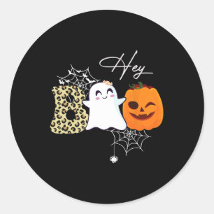 Hey Boo Cute Ghost Pumpkin Face Halloween  Classic Round Sticker