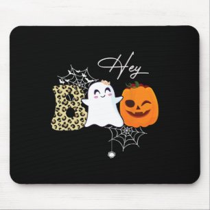 Hey Boo Cute Ghost Pumpkin Face Halloween Mouse Pad
