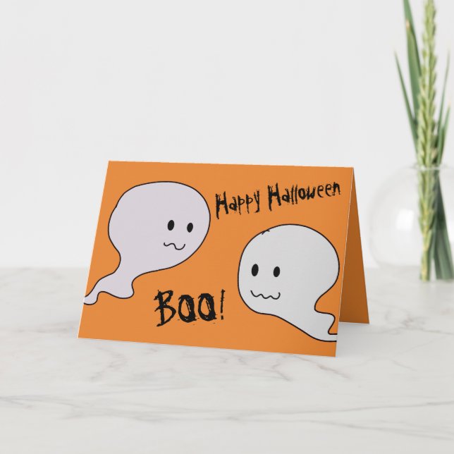 Hey Boo! Cute Ghosts  Halloween Card (Front)