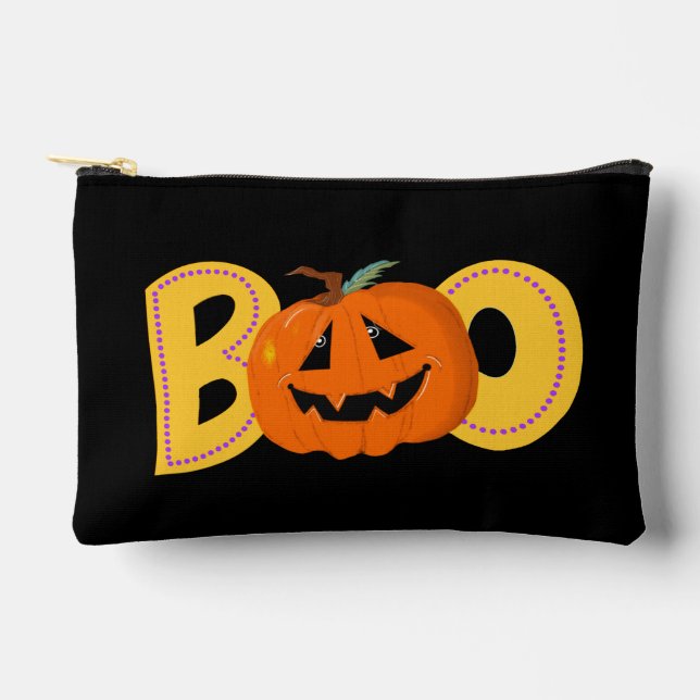 Hey Boo Cute Pumpkin Typography Drawing Art Accessory Pouch (Front)