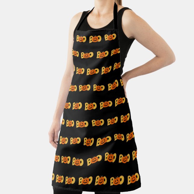 Hey Boo Cute Pumpkin Typography Drawing Art Apron (Insitu)