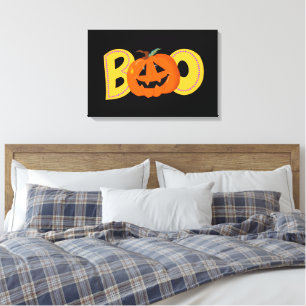 Hey Boo Cute Pumpkin Typography Drawing Art Canvas Print