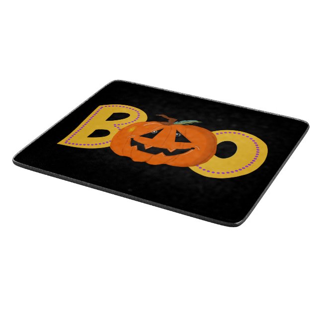 Hey Boo Cute Pumpkin Typography Drawing Art Cutting Board (Corner)