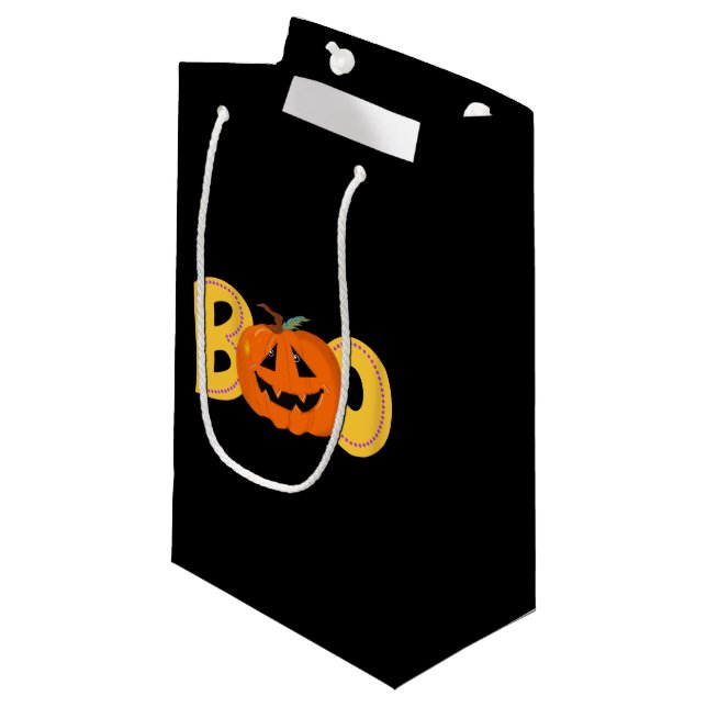 Hey Boo Cute Pumpkin Typography Drawing Art Small Gift Bag (Front Angled)