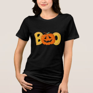 Hey Boo Cute Pumpkin Typography Drawing Art Tri-Blend Shirt