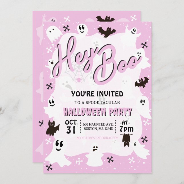 Hey Boo Cute Spooky Ghost Halloween Party Invitation (Front/Back)