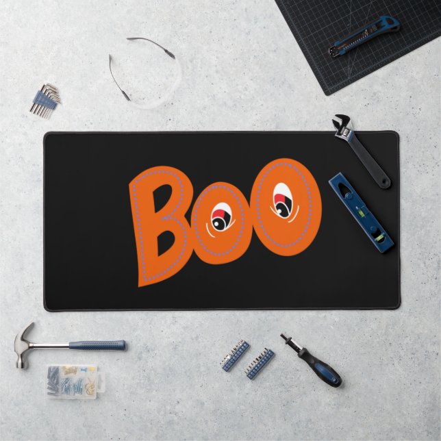 Hey Boo Did I Scare You Too Typography Drawing Art Desk Mat (Workstation)