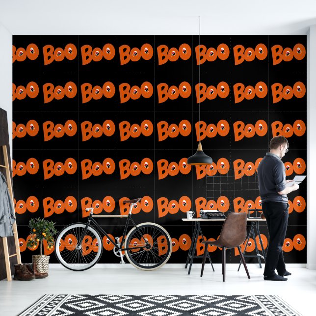 Hey Boo Did I Scare You Too Typography Drawing Art Wallpaper (Living Room)