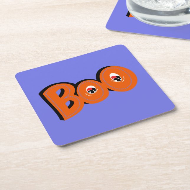 Hey Boo Did I Scare You Typography Drawing Art Square Paper Coaster (Angled)