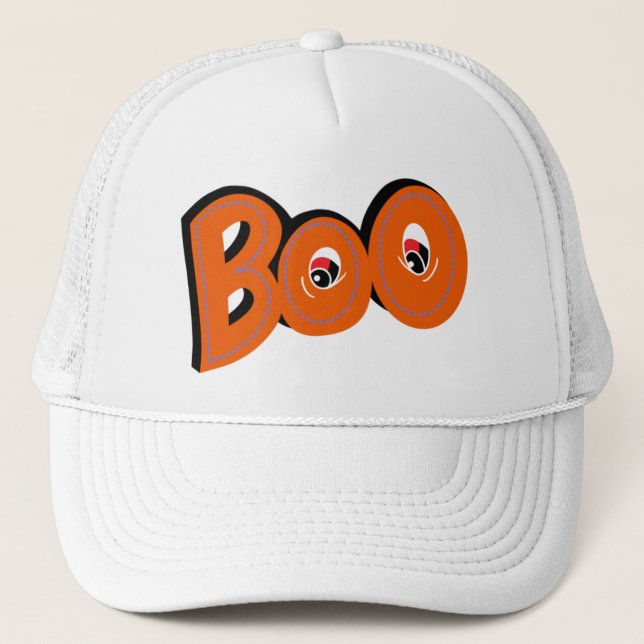 Hey Boo Did I Scare You Typography Drawing Art Trucker Hat (Front)