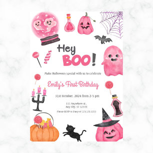 Hey Boo Fun Cute First Birthday Party Invite