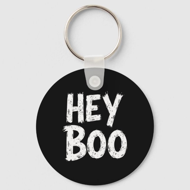 Hey Boo Funny Halloween Ghost  Key Ring (Front)