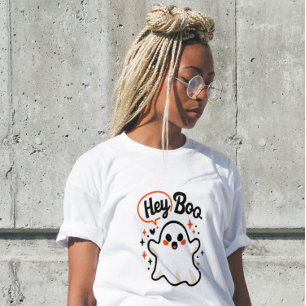 Hey Boo Funny Halloween Ghost Women’s T-Shirt  Tri-Blend Shirt