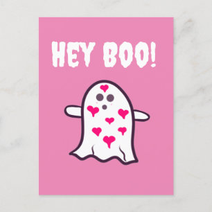 Hey Boo! Ghost Covered in Hearts Postcard