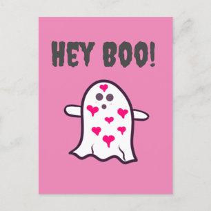 Hey Boo! Ghost Covered in Hearts Postcard
