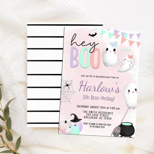 Hey Boo Ghost Pastel Halloween Birthday  Invitation (Creator Uploaded)