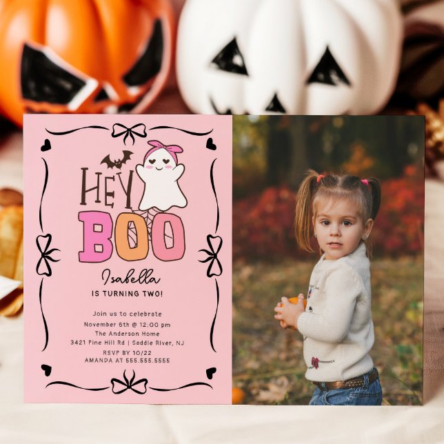 Hey Boo Ghost Photo Birthday Invitation (Creator Uploaded)