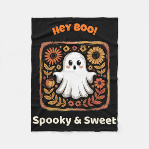 Hey Boo Ghost Retro Halloween Spooky Cute October  Fleece Blanket