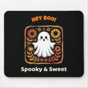 Hey Boo Ghost Retro Halloween Spooky Cute October  Mouse Pad