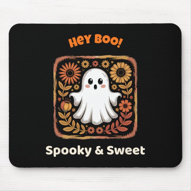 Hey Boo Ghost Retro Halloween Spooky Cute October  Mouse Pad (Front)