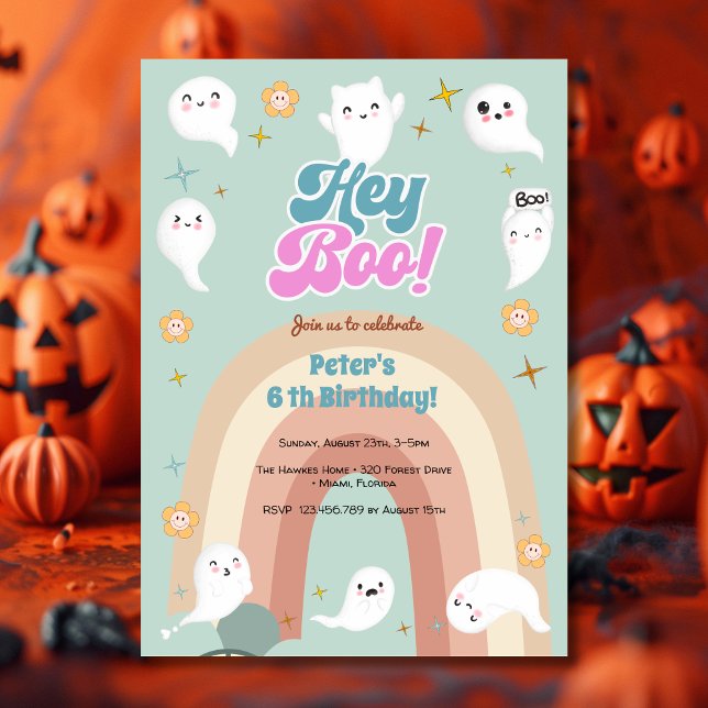 Hey boo goovy halloween retro kids birthday invitation (Creator Uploaded)