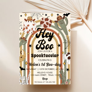 Hey Boo! Groovy Cactus Halloween 1st Birthday  Invitation