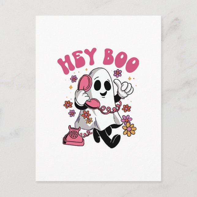 Hey Boo - Groovy Ghost Halloween Postcard (Front)