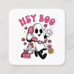 Hey Boo - Groovy Ghost Halloween Square Business Card